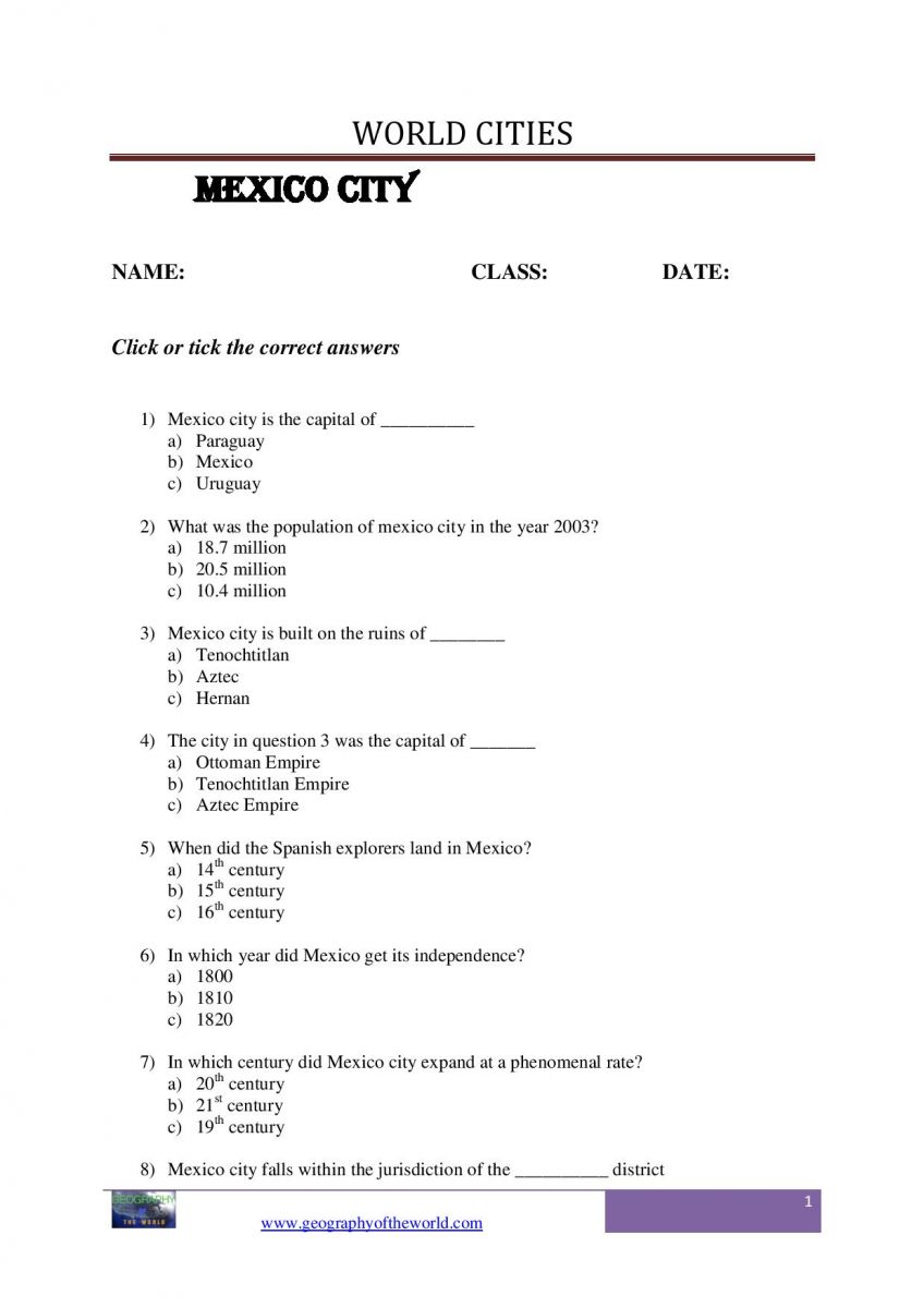 geography mexico worksheet